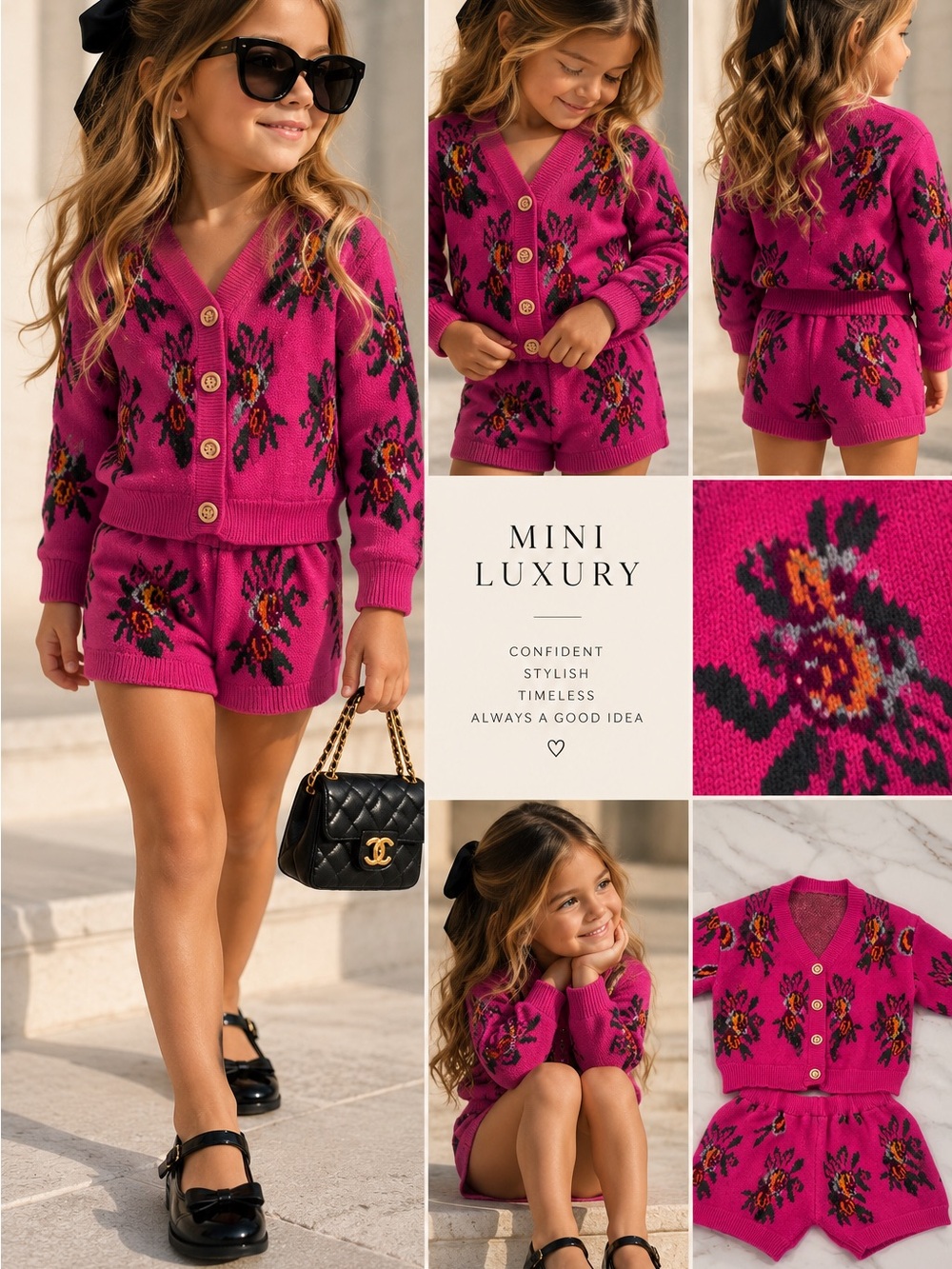 Pink Floral Knit Cardigan & Shorts Set 💕 size 4